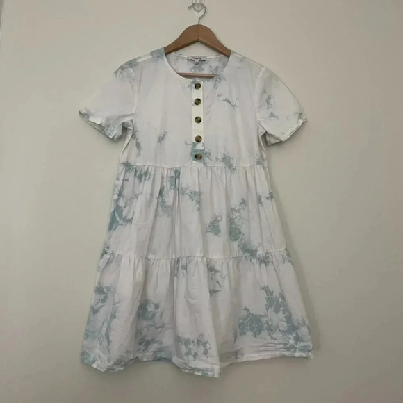 Madewell Button Front Short Sleeve Tiered Mini Dress in Tie Dye Size XXS - Picture 1 of 6